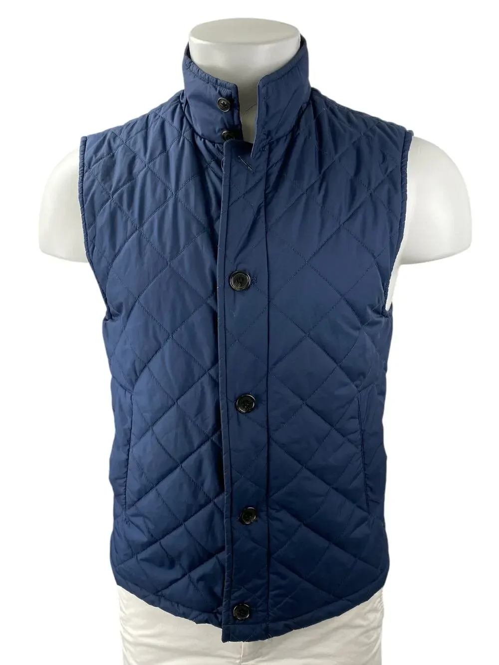 Brooks Brothers 346 Blue Quilted Sleeveless Button Up Vest Coat Jacket Size S
